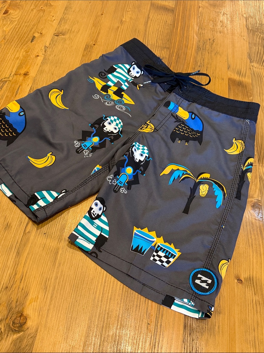 Men’s or Kids Gray Pirate Print Swim Shorts with Yellow & Blue Accents ~ NWOT ~